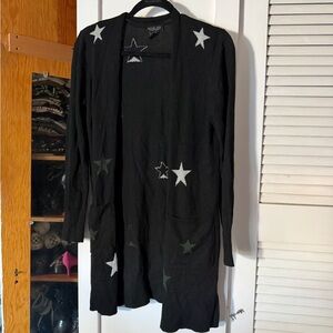 Rachel Zoe Black Stars Pattern Longline Open Cardigan